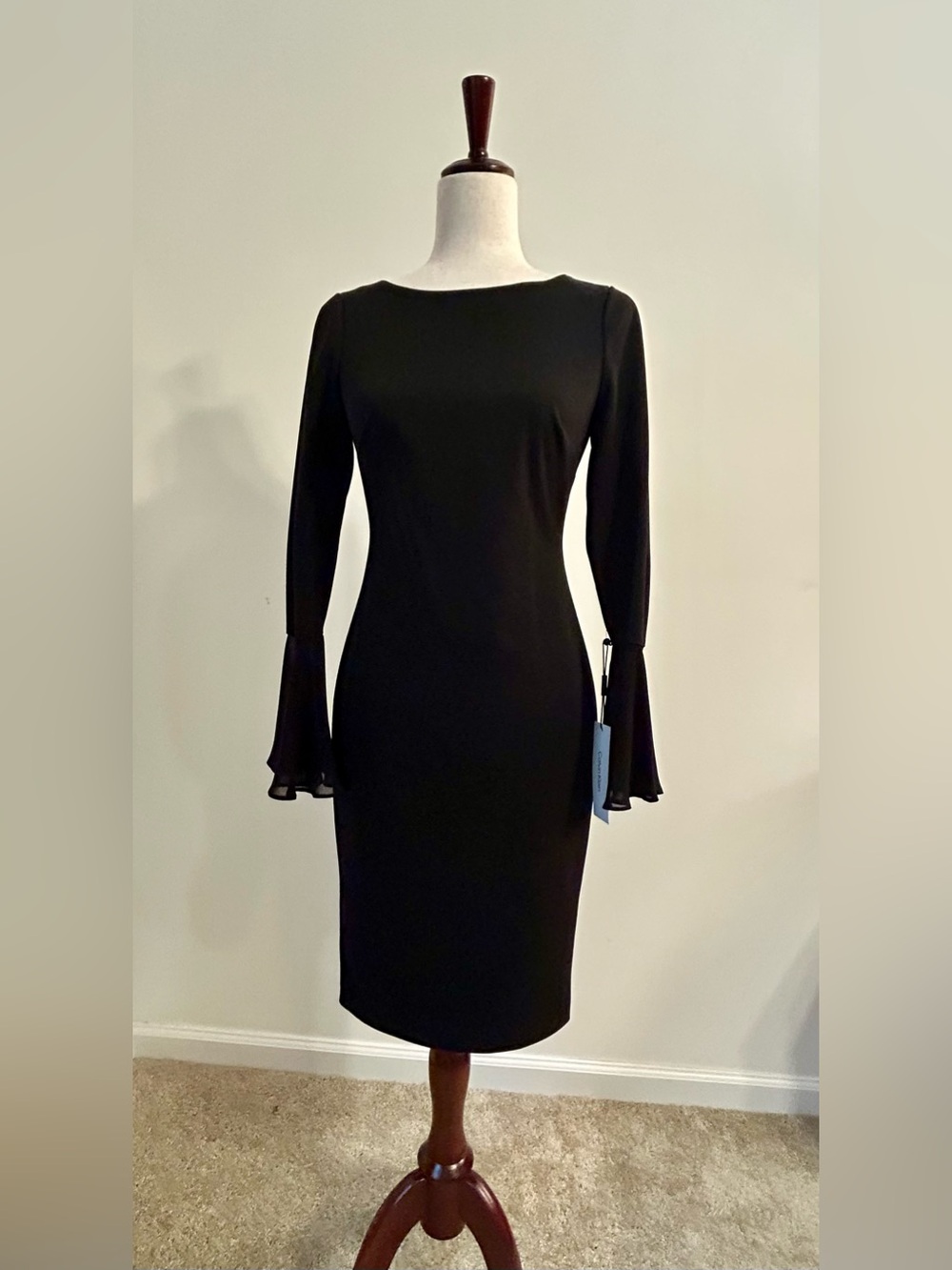 Calvin Klein Black Long Sleeve Split Cuff Sheath Dress Size 2 NWT